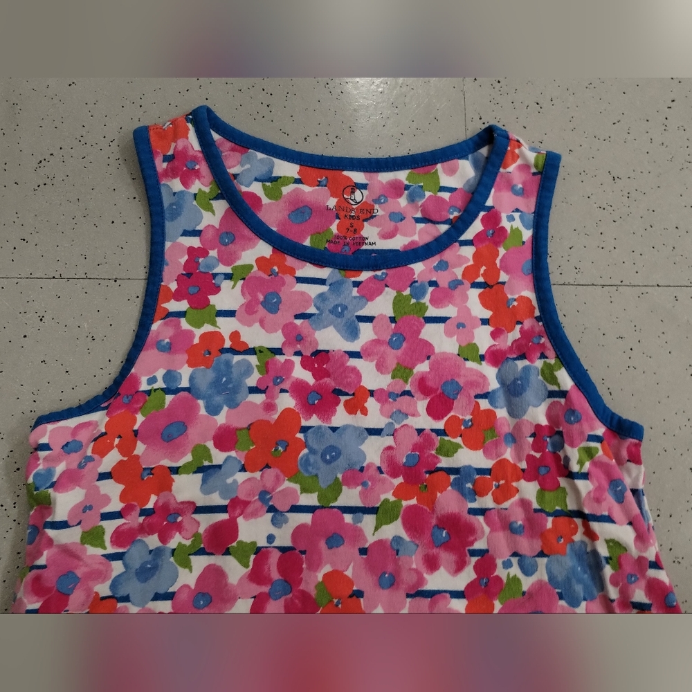 Lands' End floral Flower Sleeveless Multicolor Cotton Tank Dress Small 7-8 Girl - Picture 4 of 10